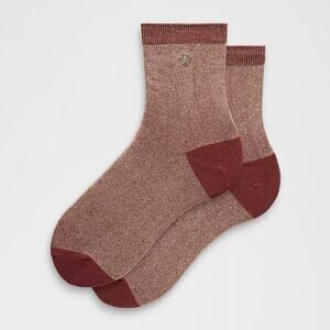 lululemon Unisex Burgundy Red Rockwood + Gold Metallic Glitter Quarter Socks NWT